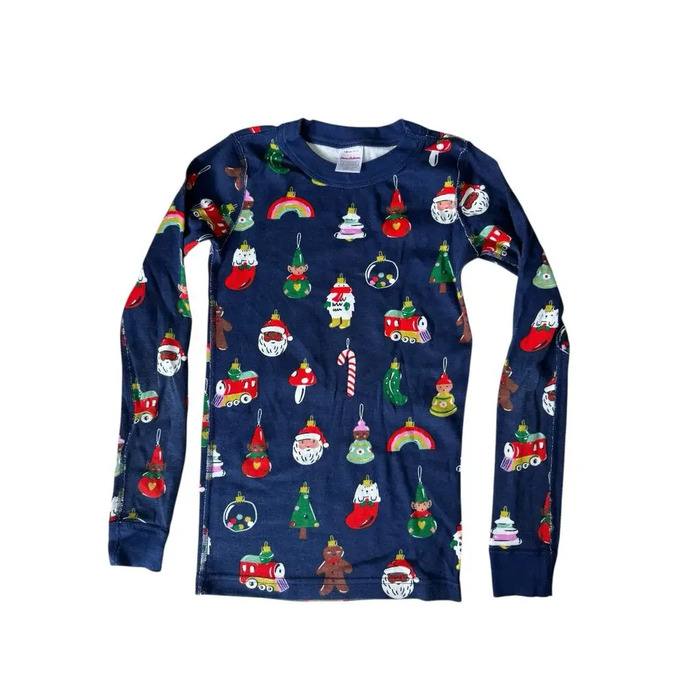 HANNA ANDERSSON Christmas Ornaments Long John Pajama Set Sz 10 140 Blue Santa